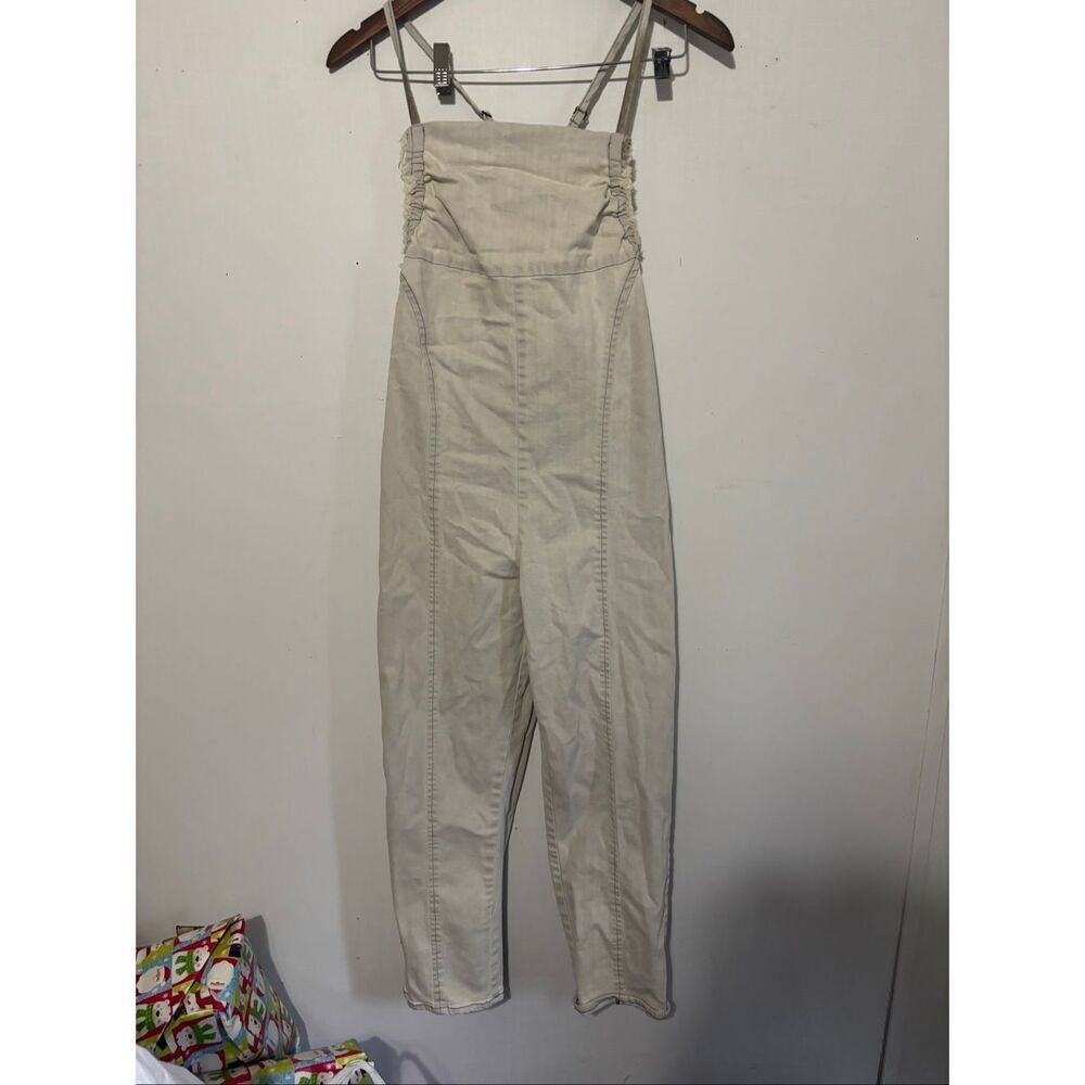 Threadstory Women’s Small Light Blue Acid Wash Fringe Overalls